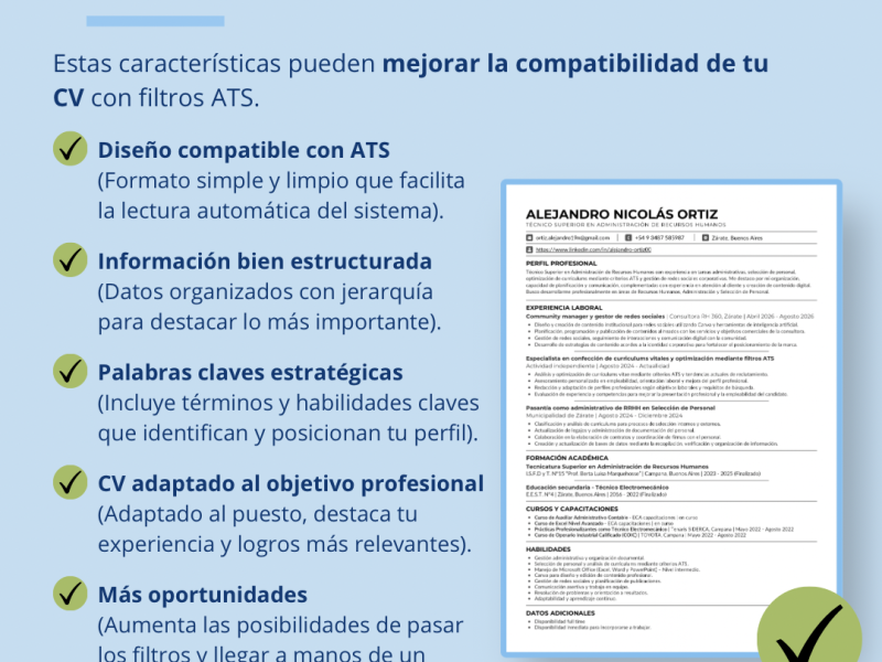 Elaboración de Curriculum Vitae y optimización mediante filtros ATS